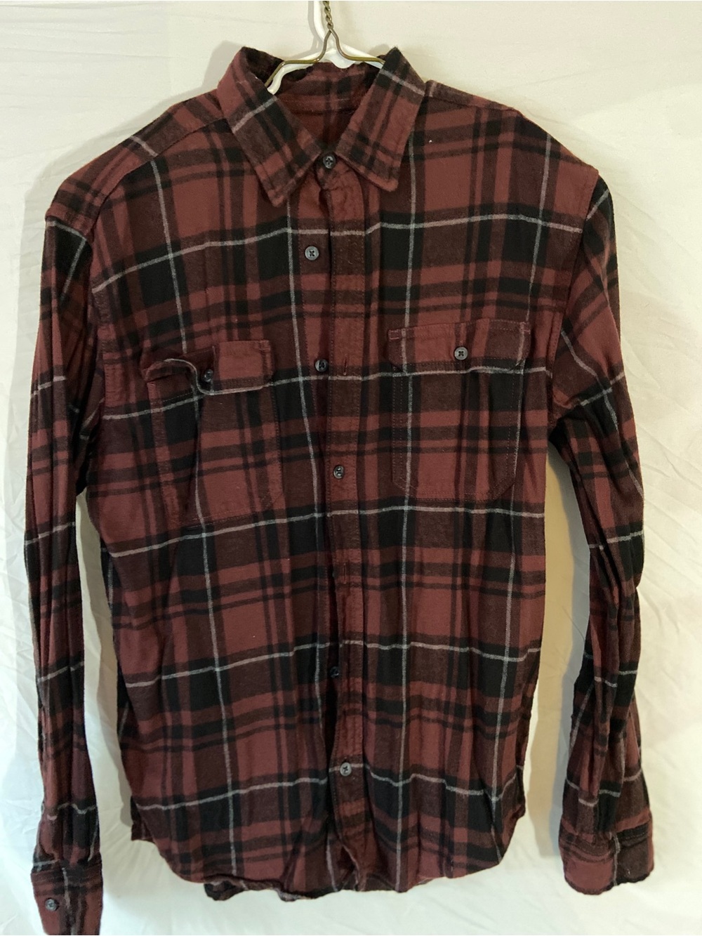 George Men's Burgundy and Black Plaid Button-Down Shirt
